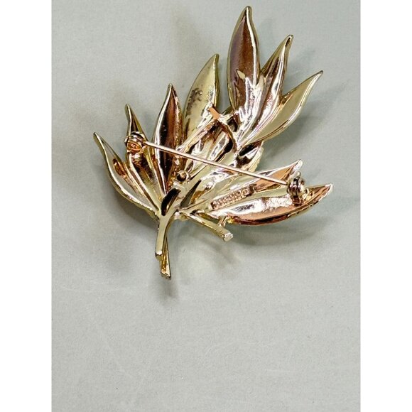 Vintage Dodds Designer Signed Rhinestone Jeweled Leaf Brooch Dress Pin 2 3/4" - Picture 6 of 6